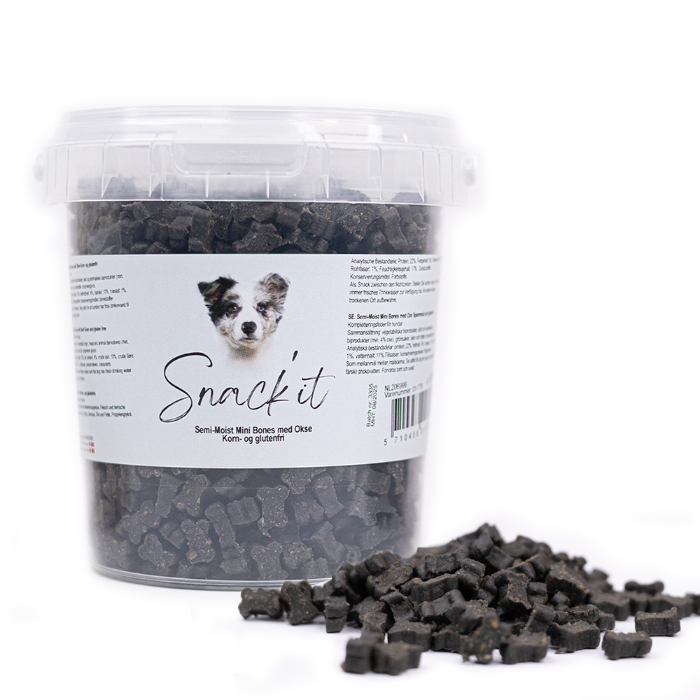 Semi-Moist Mini Bones med Okse 500g – Korn- og Glutenfri Snack til Hunde