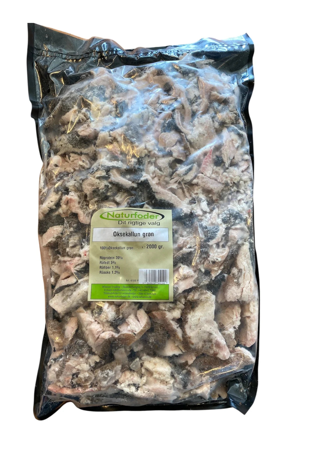 Naturfoder 100% Grøn Oksekallun 2 kg – rå BARF til hunde