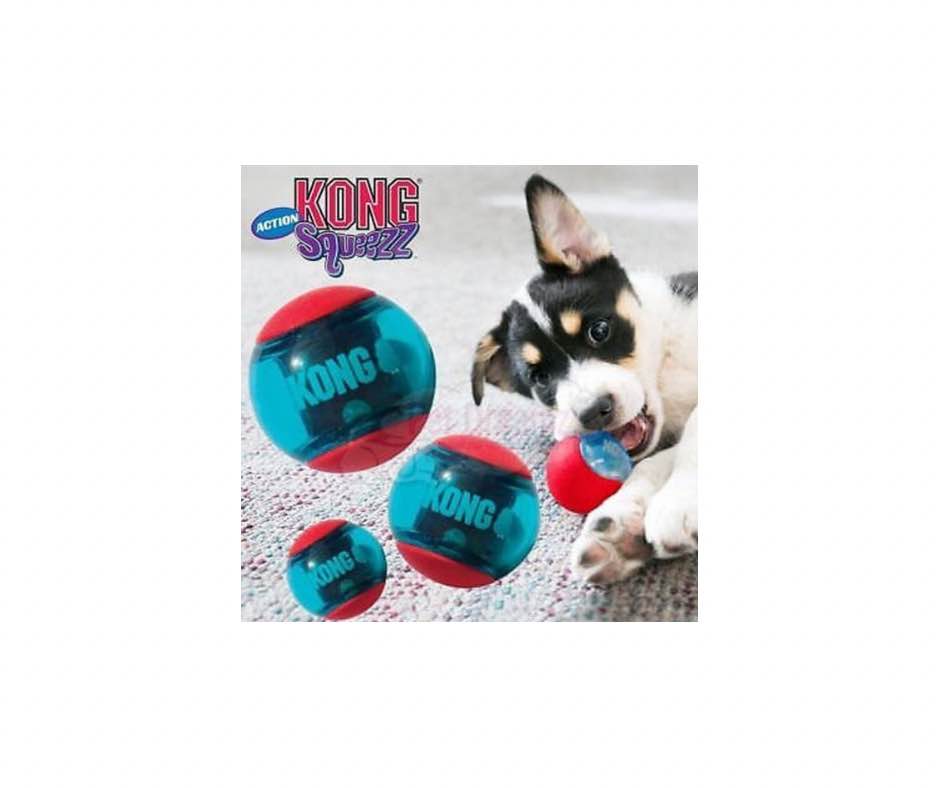 KONG Squeezz Action Ball Large – Sjovt kastelegetøj med spændende hop