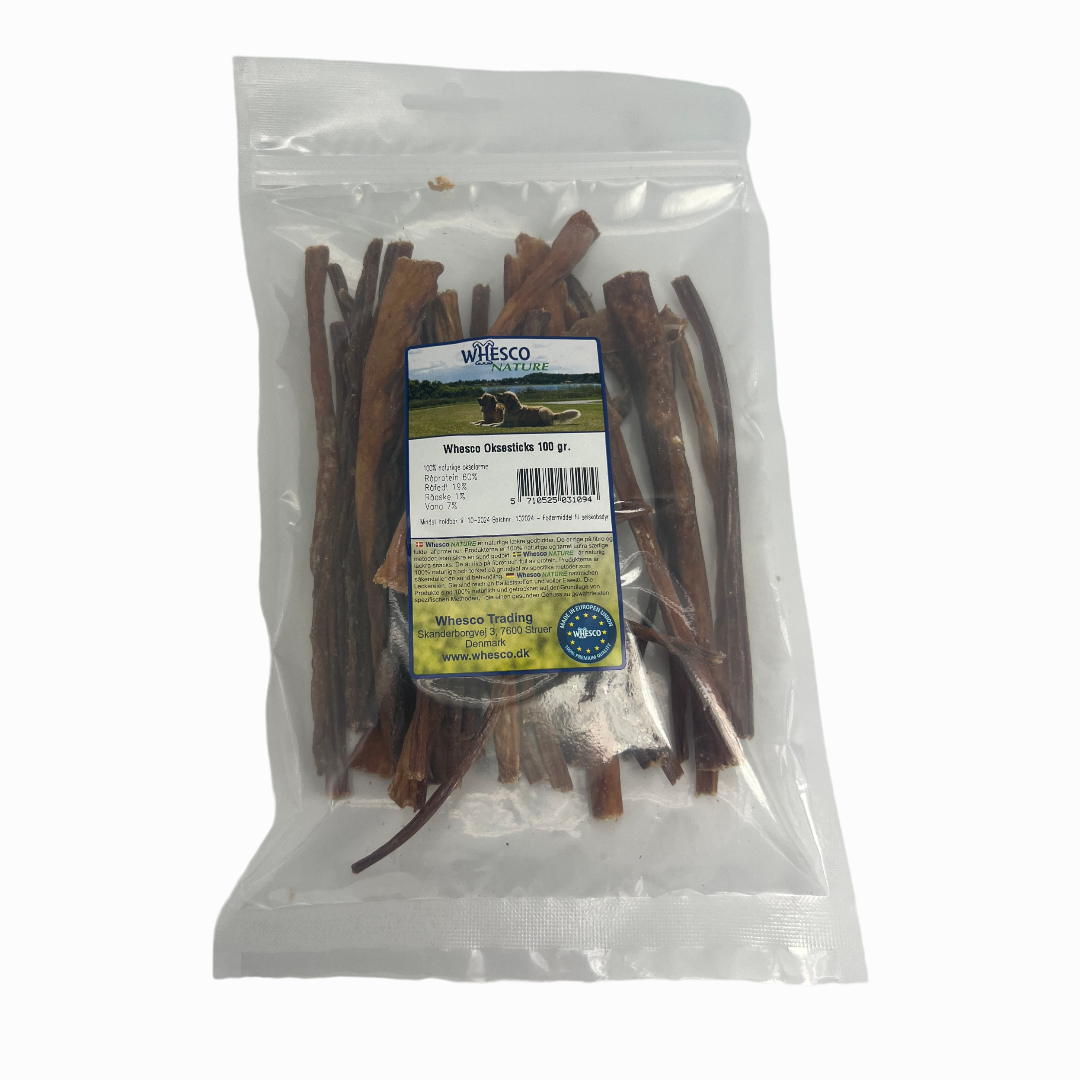 Whesco Nature Oksesticks 100 g – naturlige hundesnacks af oksetarme