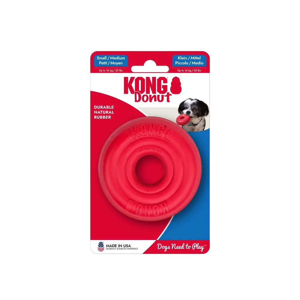 KONG Donut – naturgummi til tygning, apport og leg | S/M & M/L