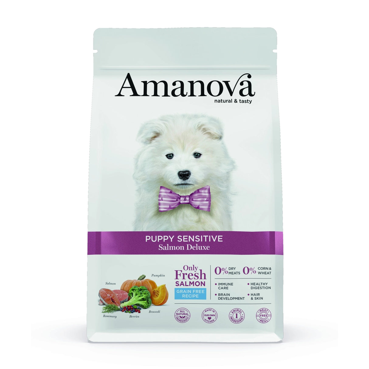 Amanova Luksus Laks Sensitive – kornfrit hvalpefoder med 70 % frisk laks | 2 kg eller 7 kg