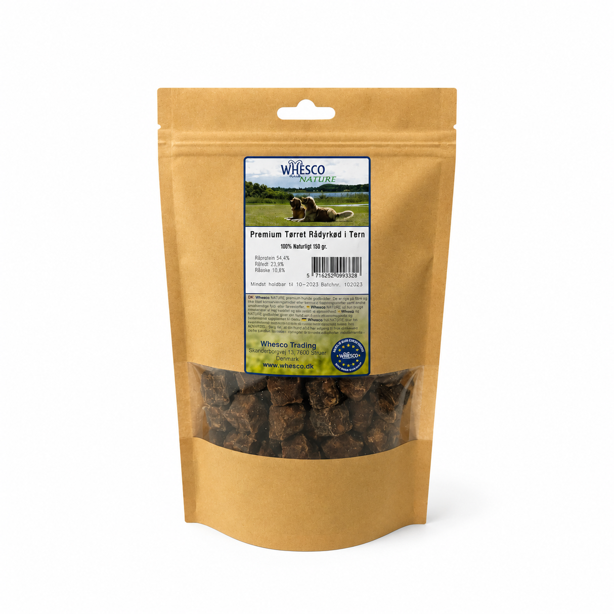 Whesco Premium Tørret Rådyrkød i tern – 100 % naturlig snack til hund