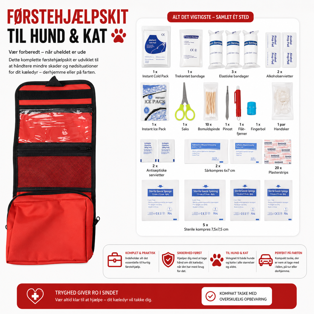 Pawise First Aid Kit Premium – førstehjælpssæt til hund og kat med 17 dele