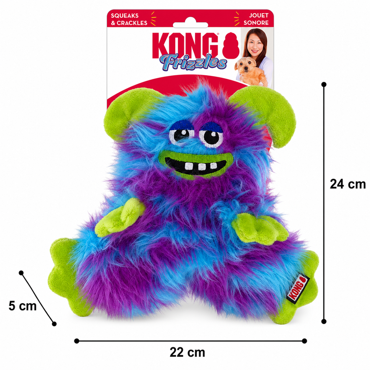 KONG Frizzles Razzle – sjovt monster med pivelyd og knitreeffekt