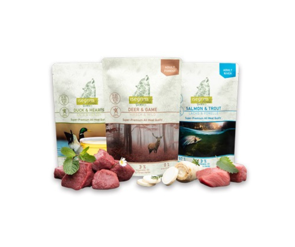 Isegrim Vådfoder Mono Protein 410 g – tre rene smagsvarianter med kun én proteinkilde