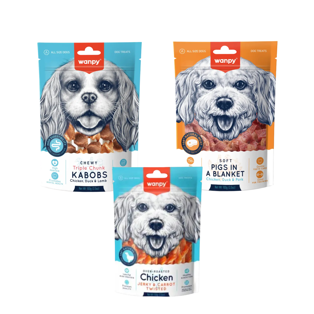 Wanpy Dog Snacks – Bløde tygge- og belønningssnacks (3 varianter)