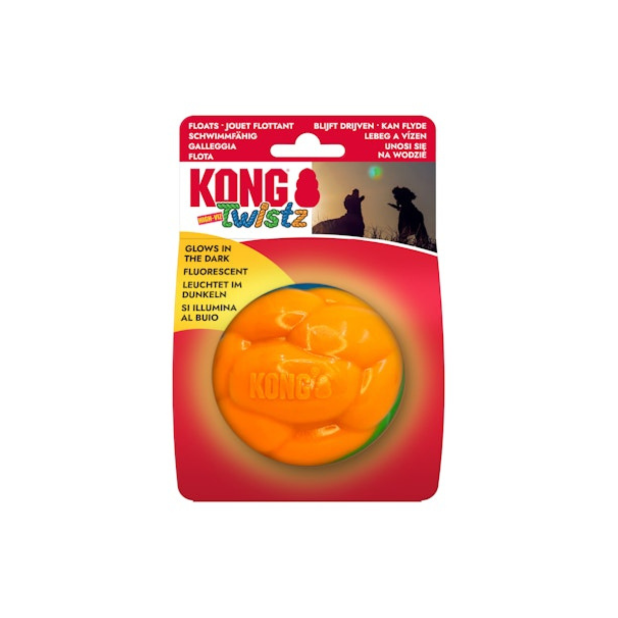 KONG Twistz High-Viz Ball – synlig, hoppende og holdbar bold til udendørs leg (str. L)