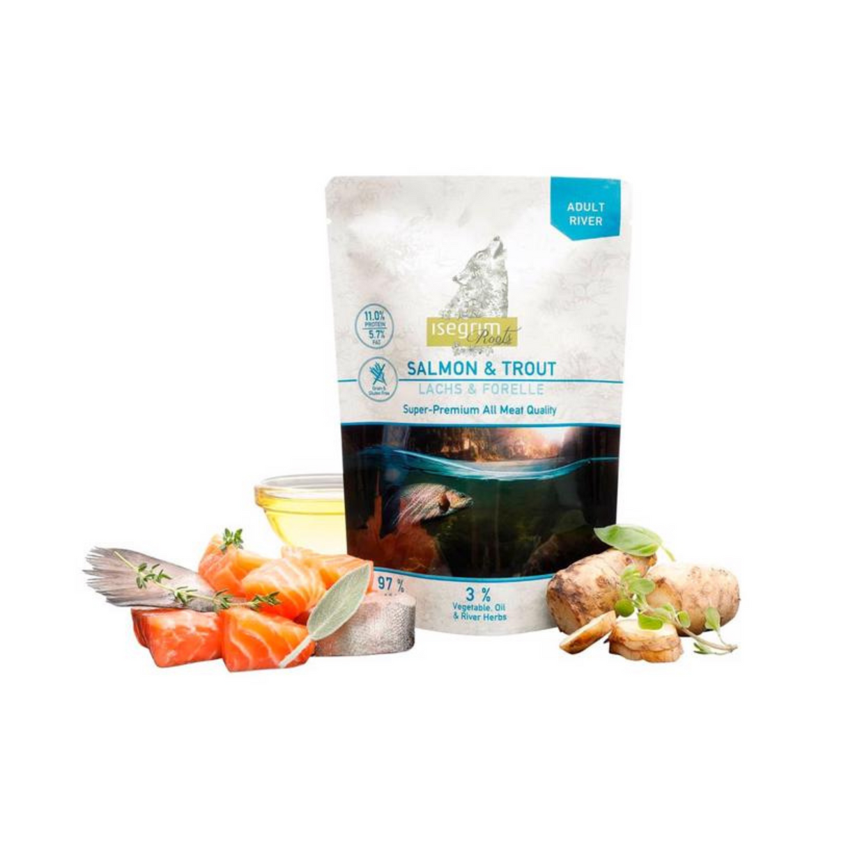 Isegrim Vådfoder 410 g – Hjort & Vildt, Laks & Ørred eller And & Hjerte