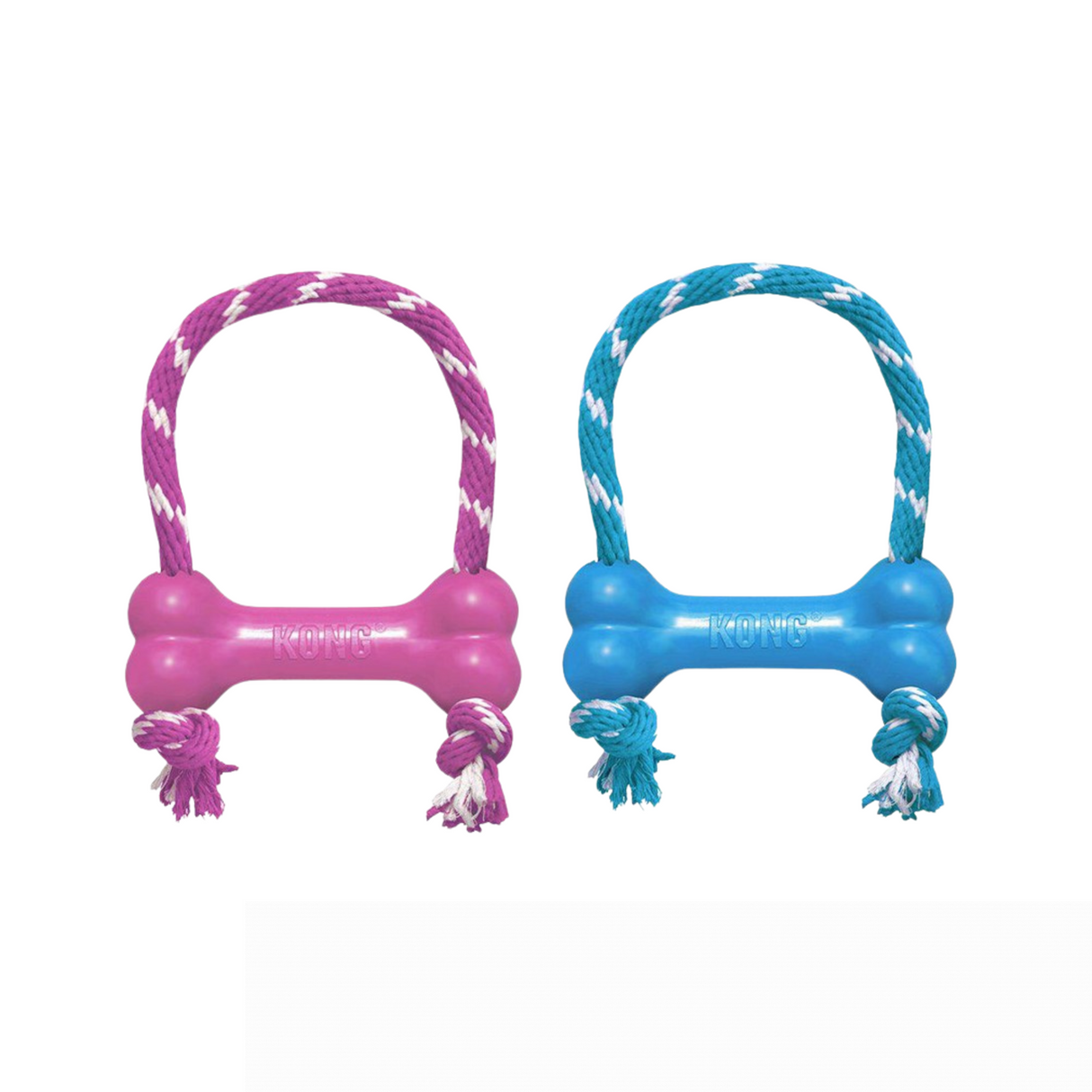 KONG Puppy Goodie Bone med reb XS – Sjov tyggelegetøj til hvalpe i lyserød eller lyseblå