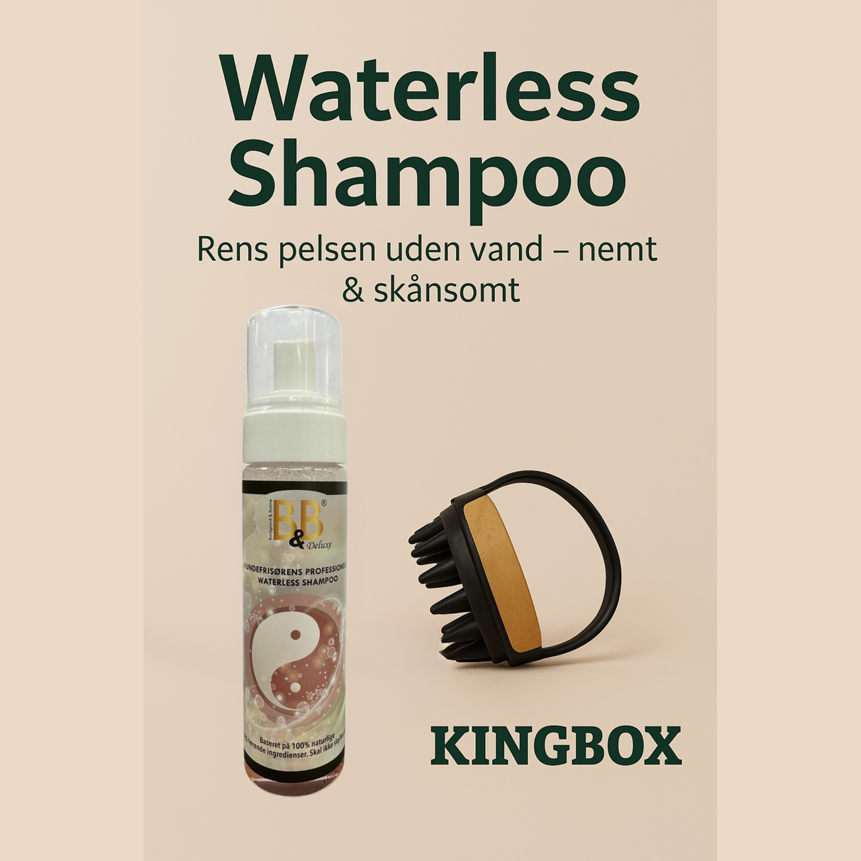 KingBox – B&B Waterless Shampoo + Massagerbørste (nem og skånsom pelspleje)