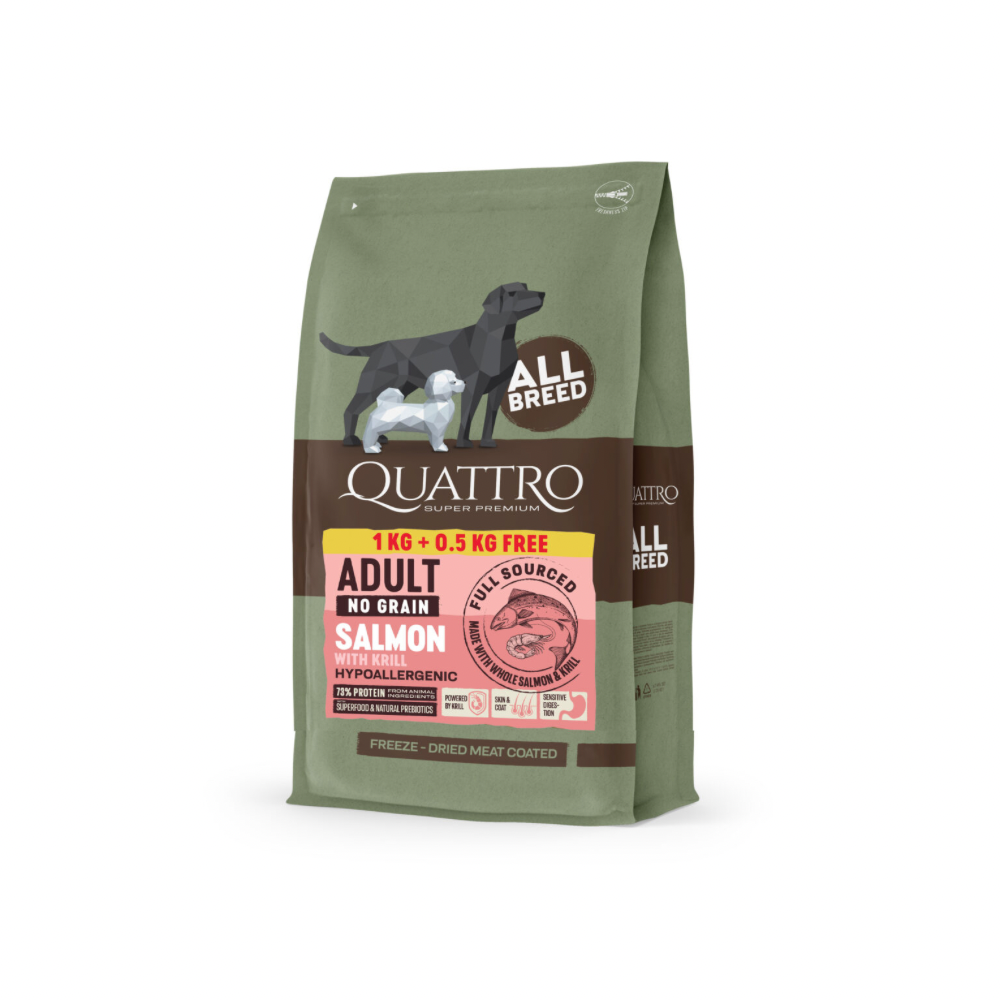 Quattro Grain Free Smagspakker – kornfrit hundefoder, Lam, And eller laks/Krill (vælg variant)