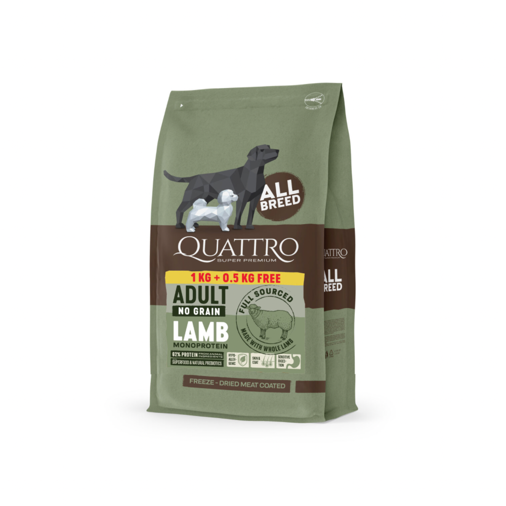 Quattro Grain Free Smagspakker – kornfrit hundefoder, Lam, And eller laks/Krill (vælg variant)