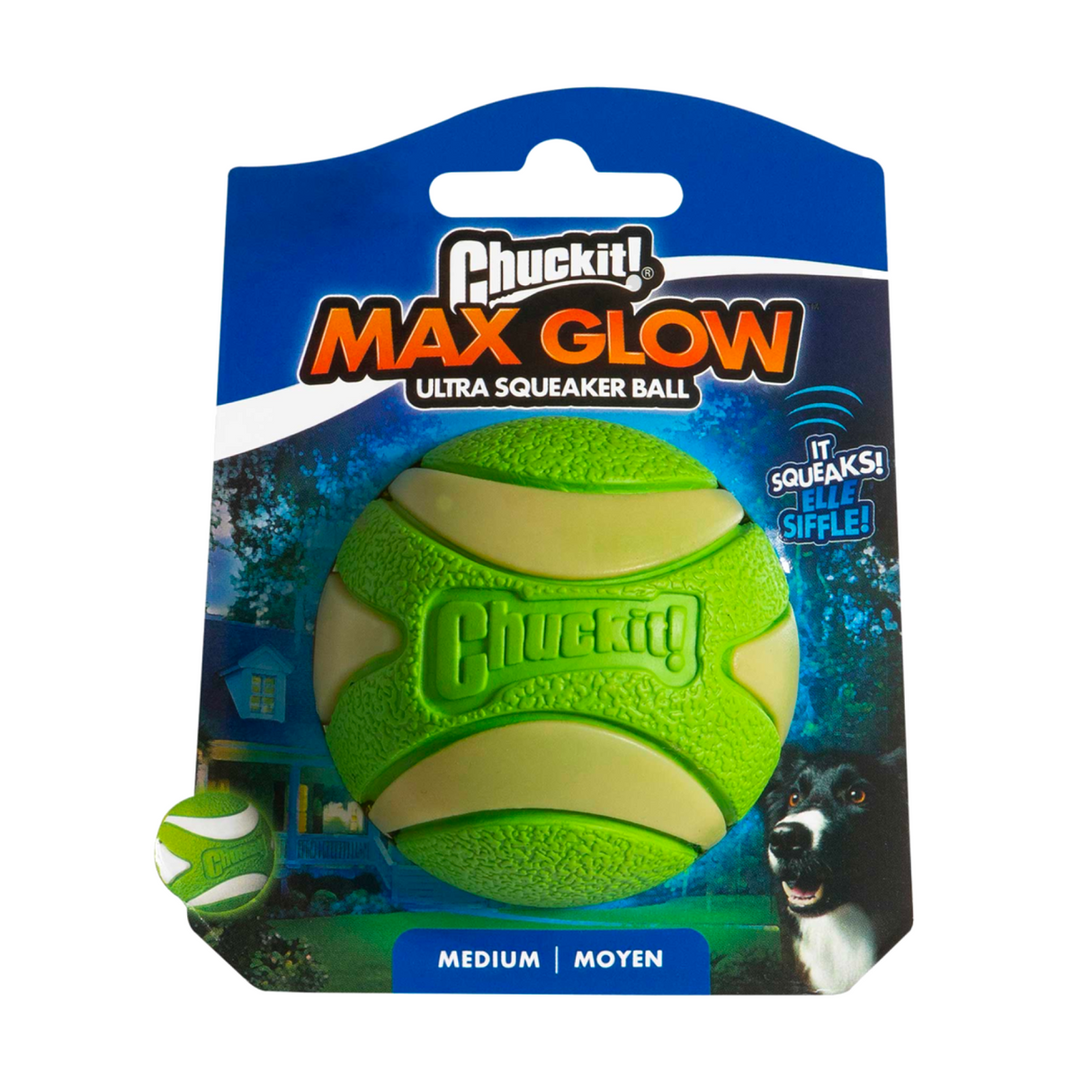 Chuckit! Max Glow Ultra Squeaker Ball – Sjov bold med squeaker og selvlysende effekt