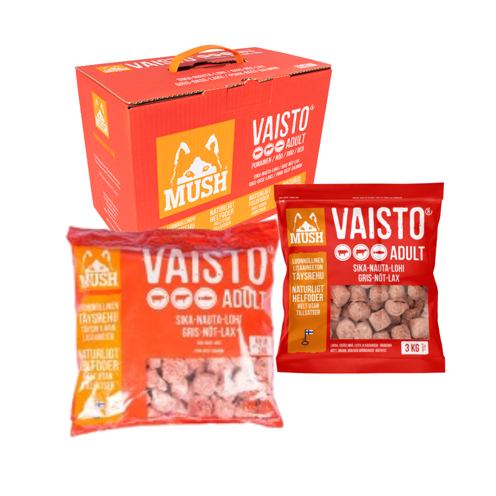 MUSH Vaisto® Rød – BARF råfoder med gris, okse og laks til hund