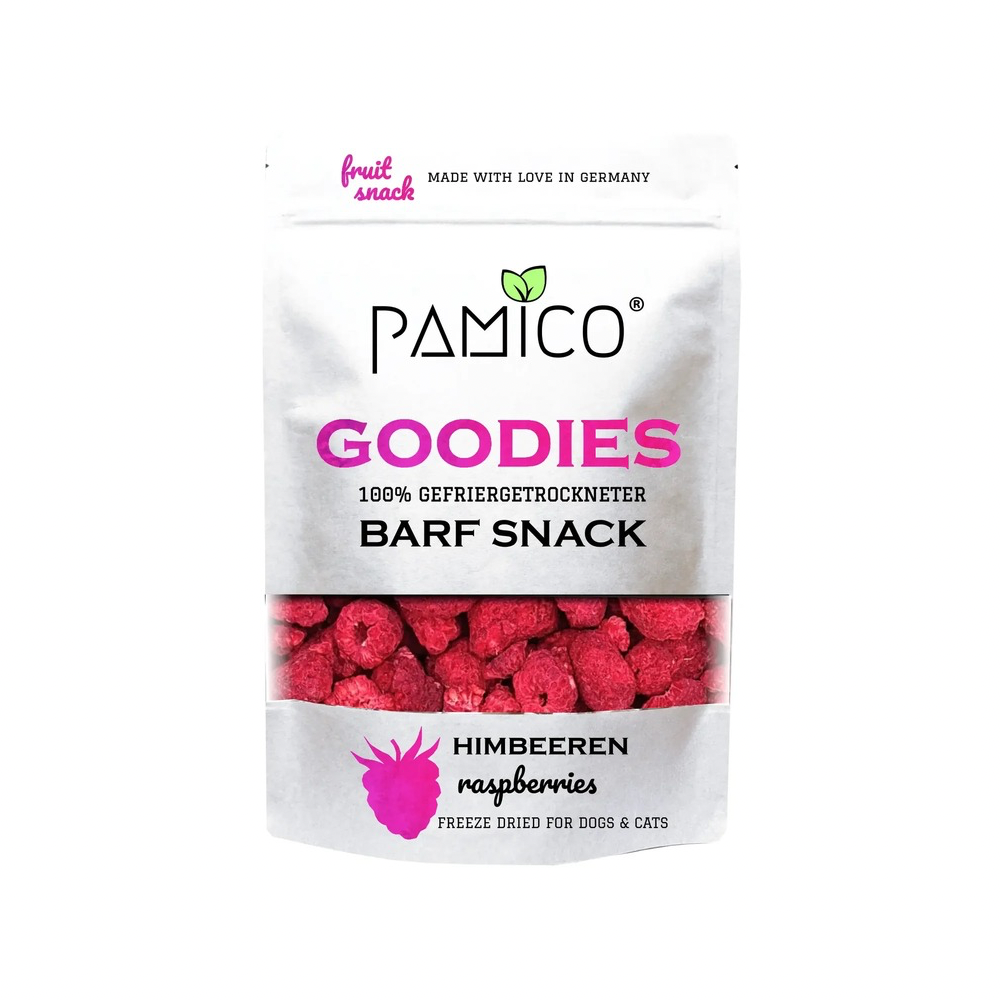 Pamico frysetørrede hindbær – naturlig og næringsrig snack til hund og kat
