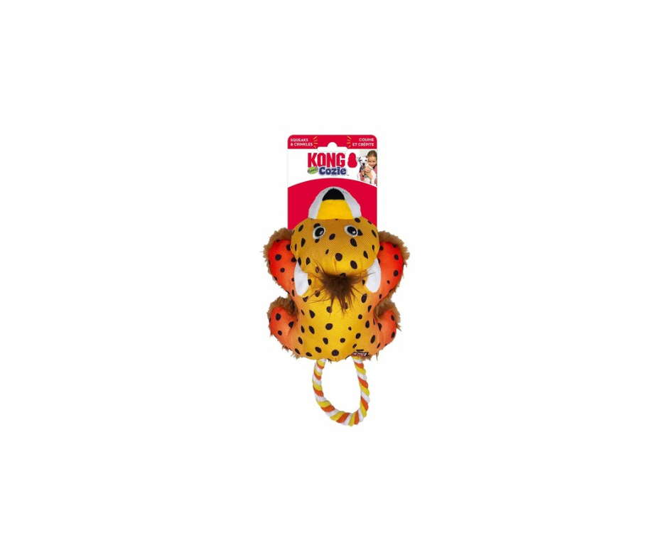 KONG Cozie Tuggz Cheetah – Blødt og Holdbart Hundelegetøj (S/M, 26 cm)