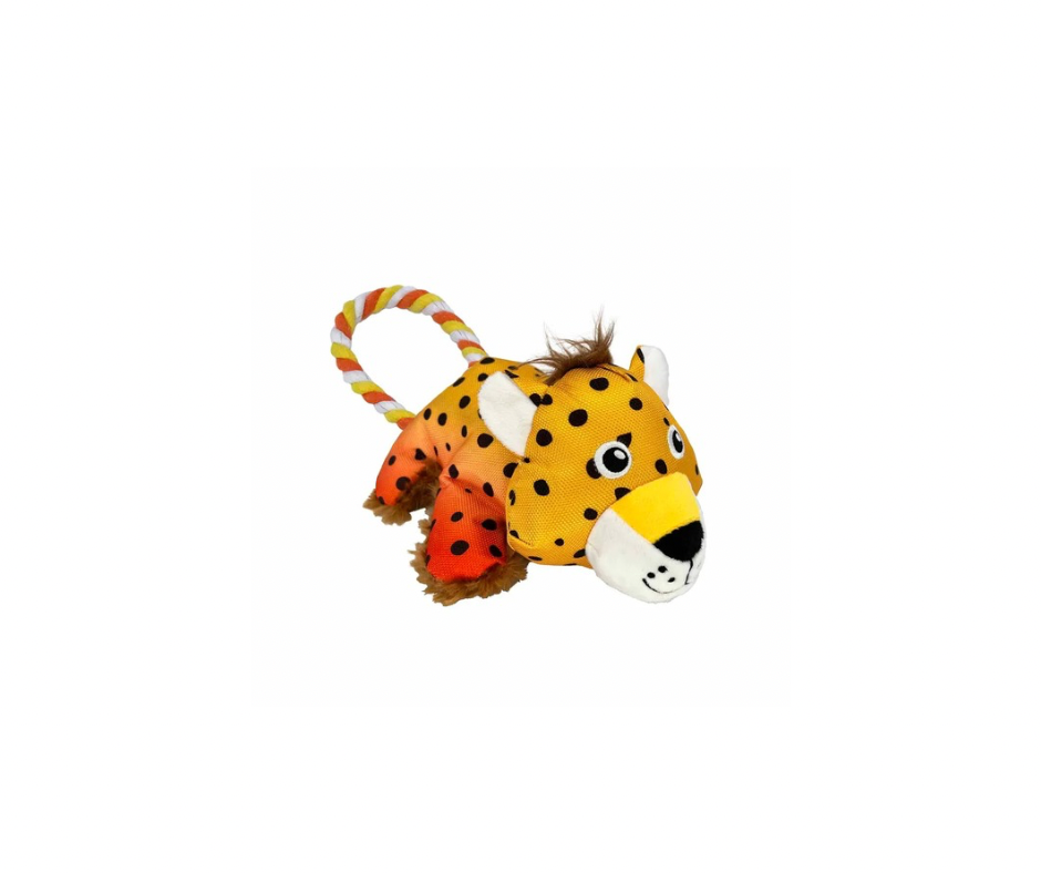 KONG Cozie Tuggz Cheetah – Blødt og Holdbart Hundelegetøj (S/M, 26 cm)