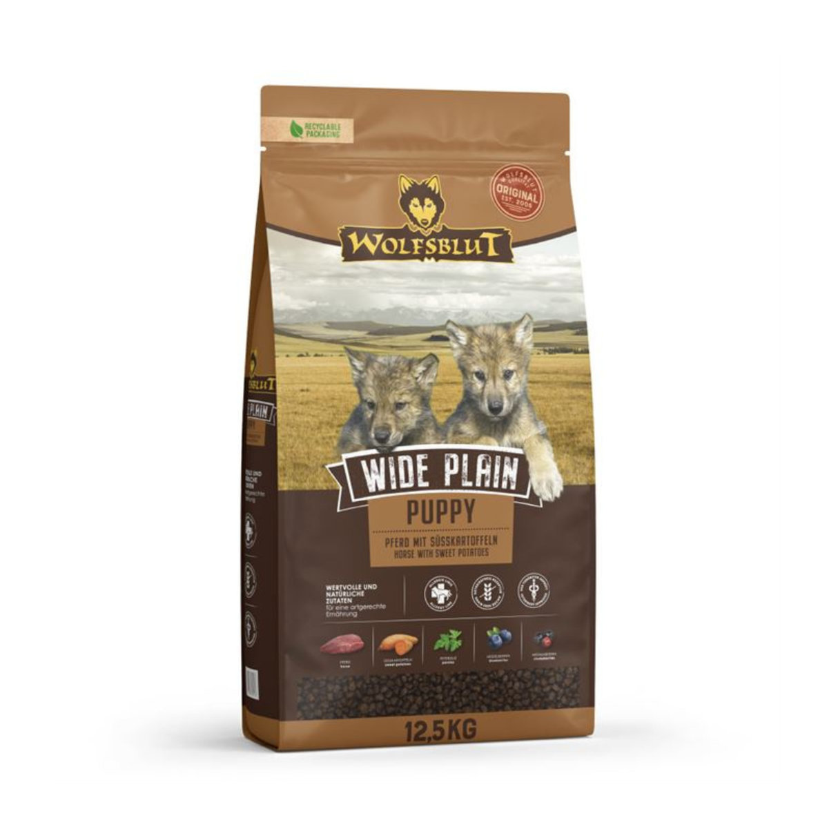 Wolfsblut Wide Plain Horse Puppy – kornfrit hvalpefoder med frisk hest og sød kartoffel (12,5 kg)