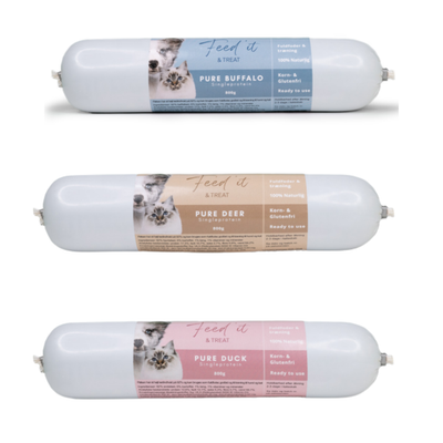 Feed’it & Treat Pure – kornfri kød-pølser i mange smagsvarianter med én proteinkilde 800g
