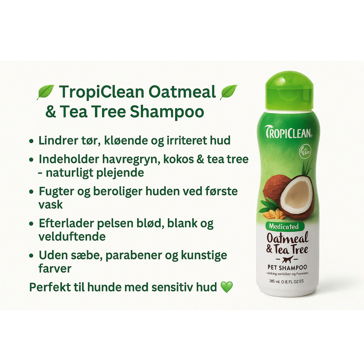 Tropiclean Oatmeal & Tea Tree Shampoo – beroligende pleje til tør og irriteret hud
