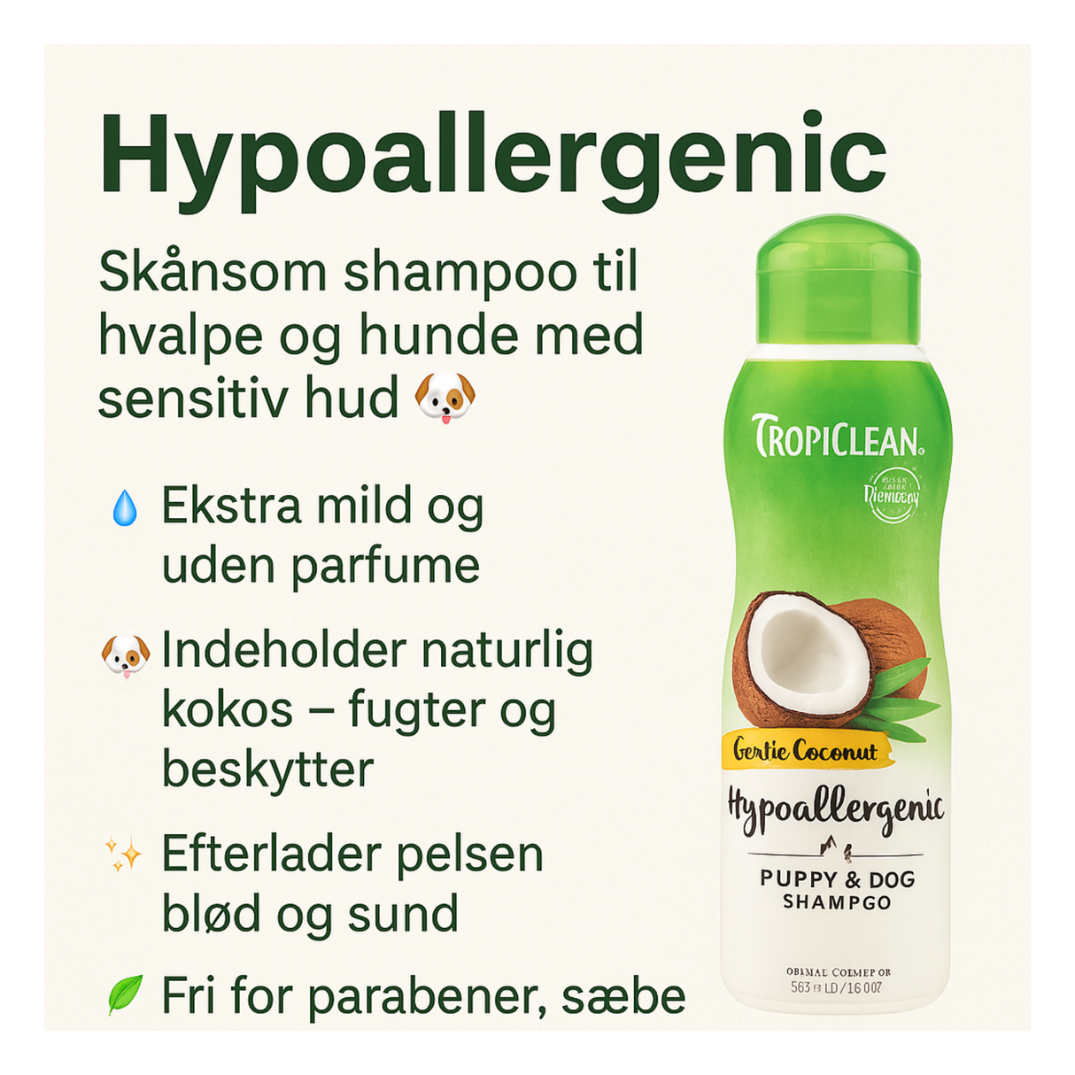 Tropiclean Gentle Coconut Hypoallergenic Shampoo – mild og allergivenlig pleje