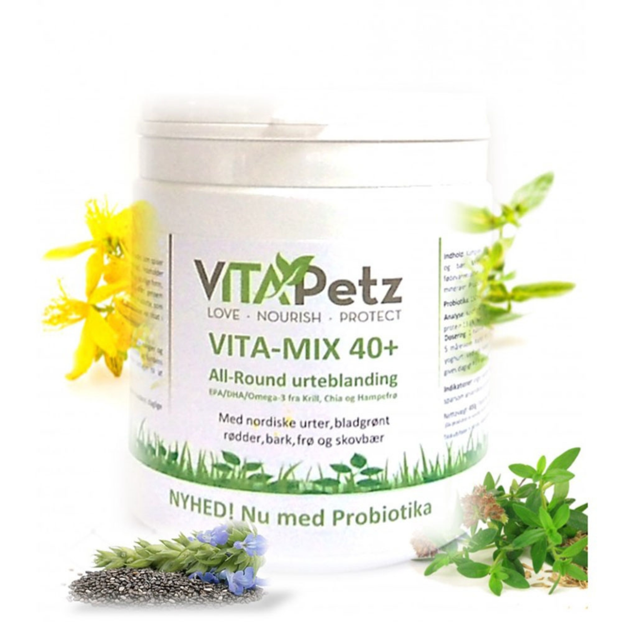 Vitapetz Vita-Mix 40 +Krill, Chia & Hampefrø – All-round urteblanding med probiotika