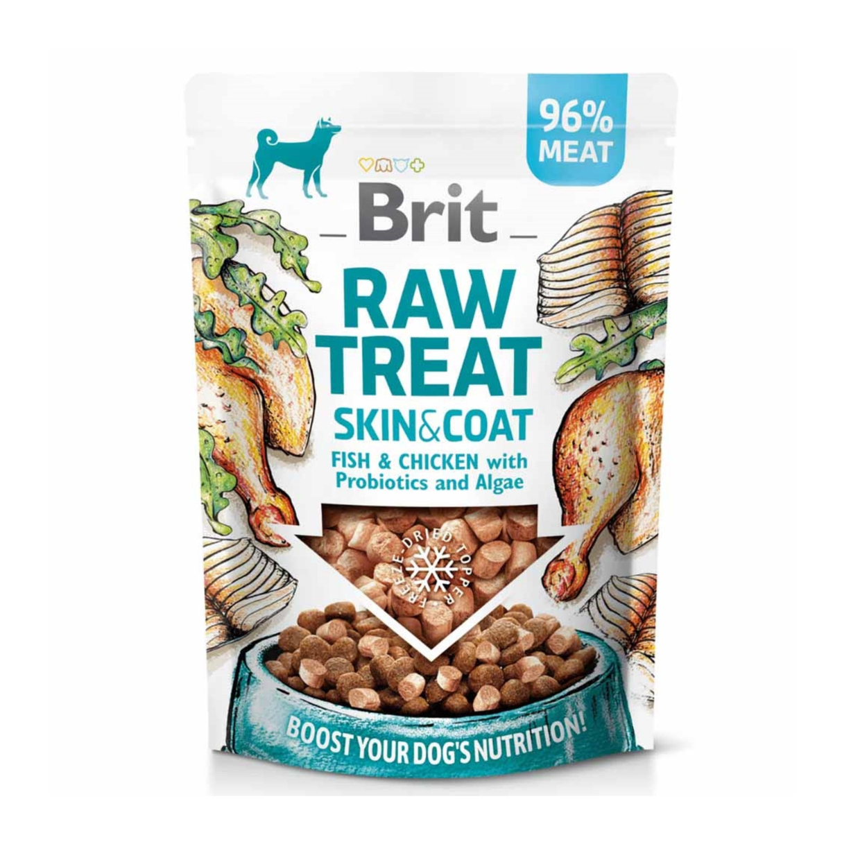 Brit Raw Treat Skin & Coat – fisk & kylling (frysetørret godbid med alger & probiotika)