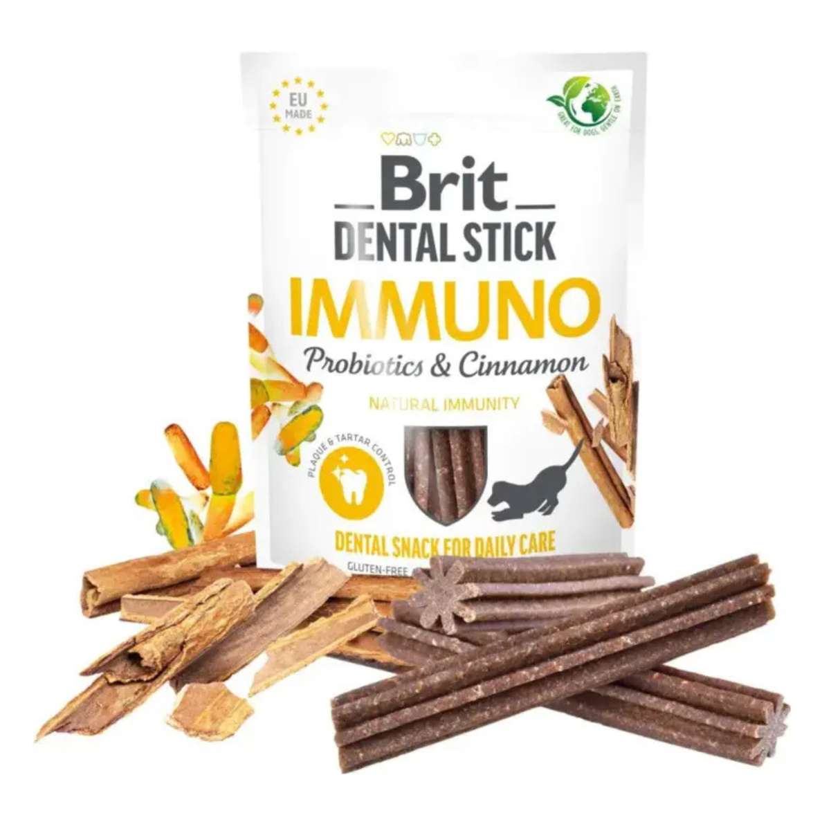 Brit Dental Stick Immuno med Probiotika og Kanel – naturlig tandpleje og stærkt immunforsvar
