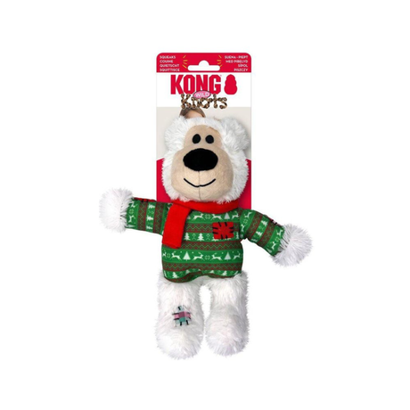 KONG Holiday Wild Knots Bear – julebamse med reb, lyd & tørklæde