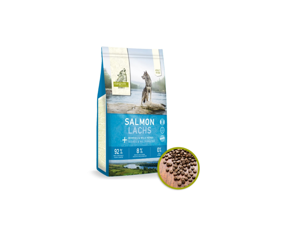 Isegrim River Adult Salmon 3 kg – Kornfrit fuldfoder med 92 % laks til voksne hunde