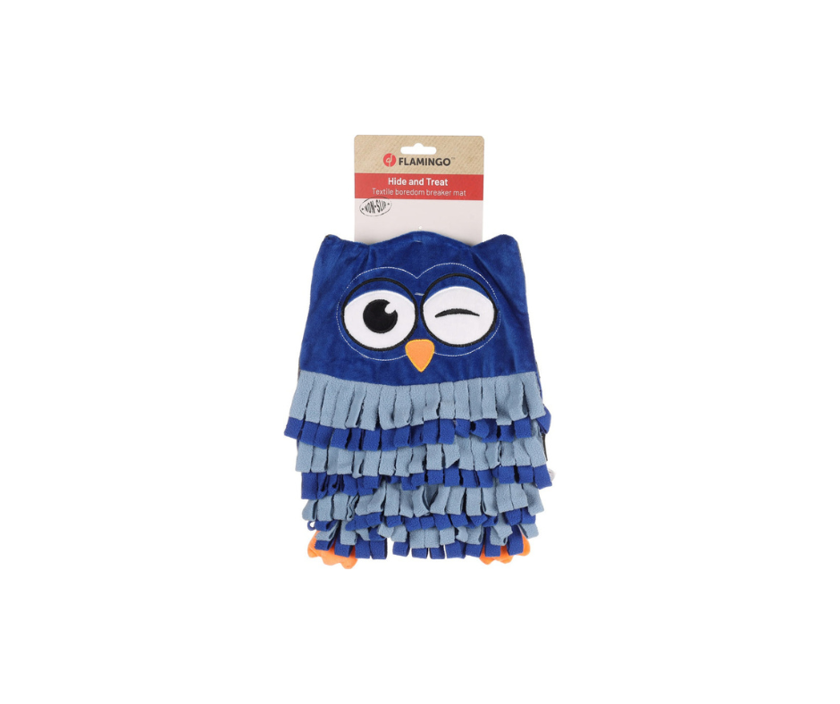 Flamingo - Snusemåtte Plinkie Owl Blue – Mental aktivering og rolig fodring til din hund