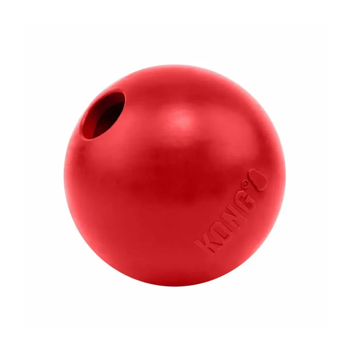 KONG Ball W/hole – Rød Gummibold til hund (S, M/L eller L)