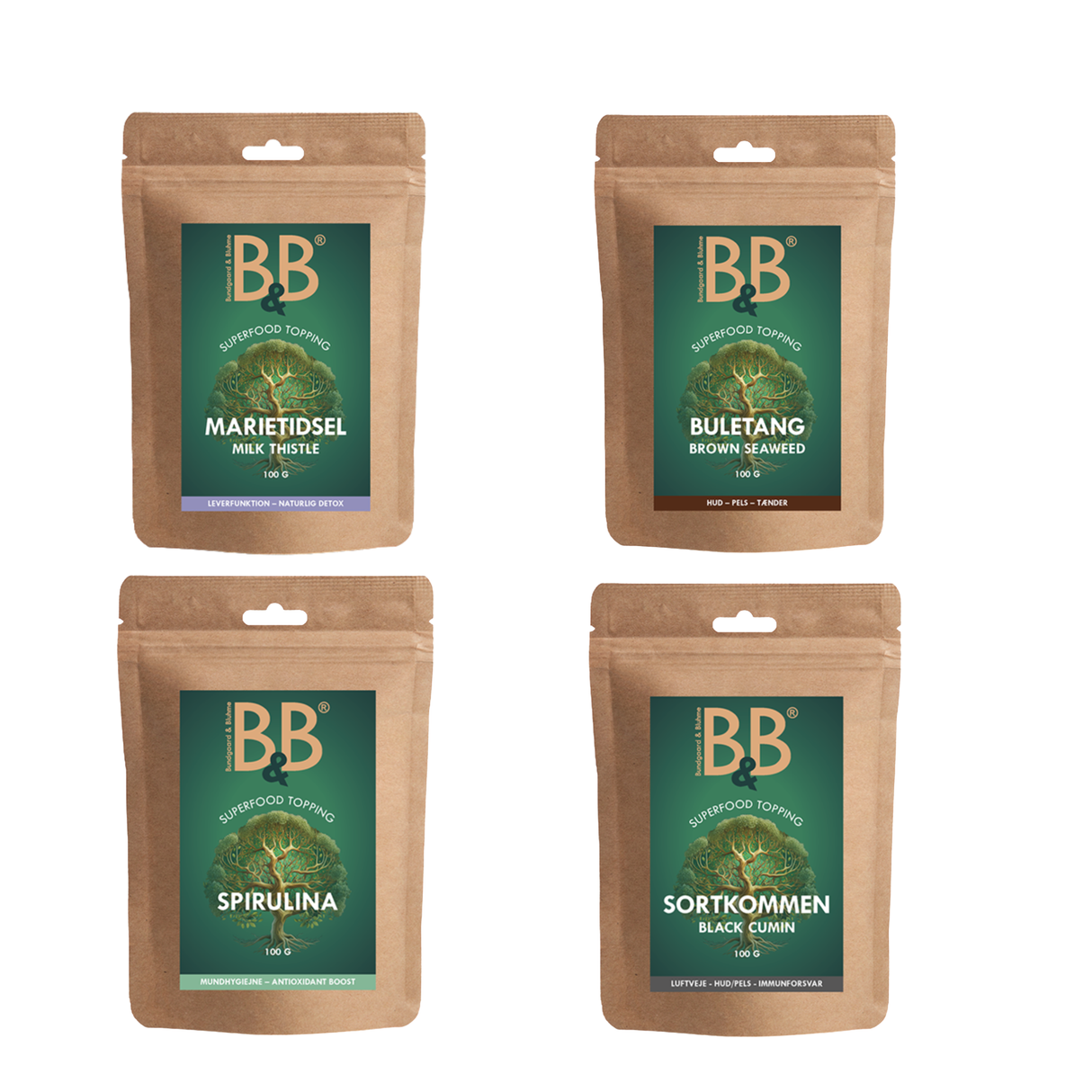 B&B Superfood Topping – Buletang, Marietidsel, Sortkommen eller Spirulina
