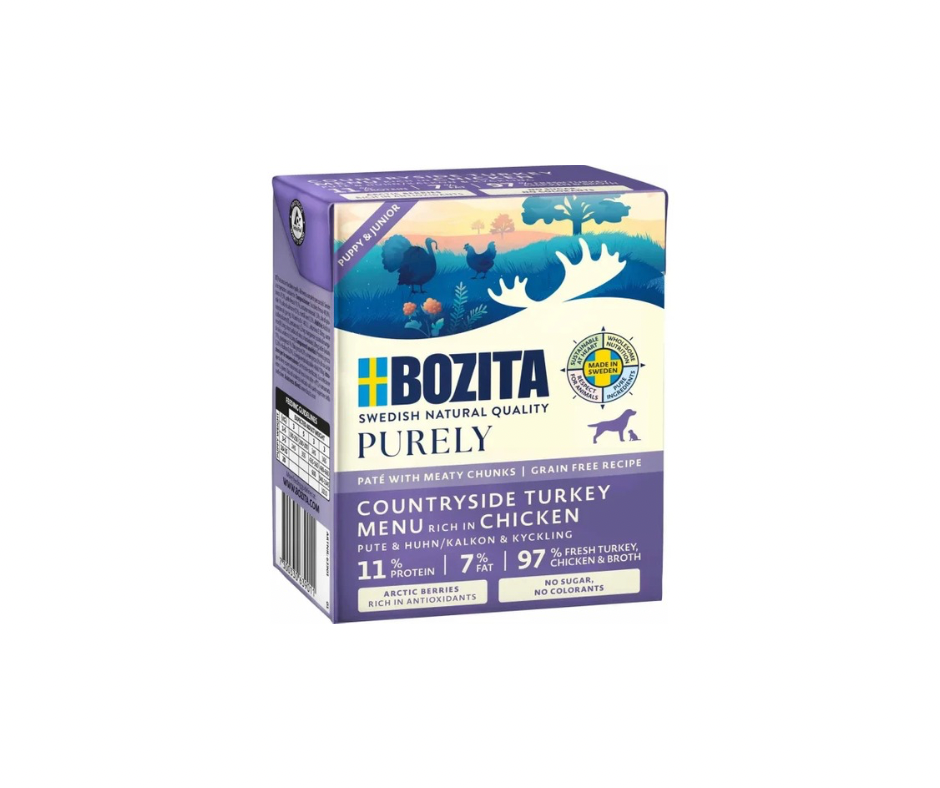 Bozita Dog Purely Paté Puppy & Junior Kalkun – Kornfri vådfoder til hvalpe 370 g