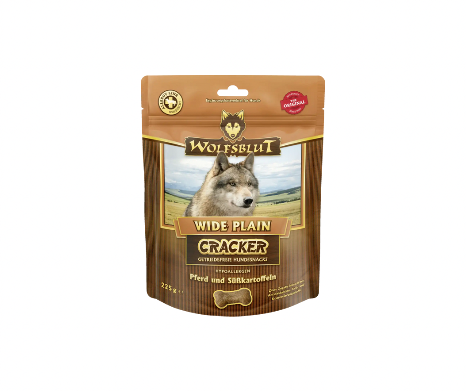 Wolfsblut Cracker – kornfri hundegodbidder med højt kødindhold i fire smagsvarianter (225 g)
