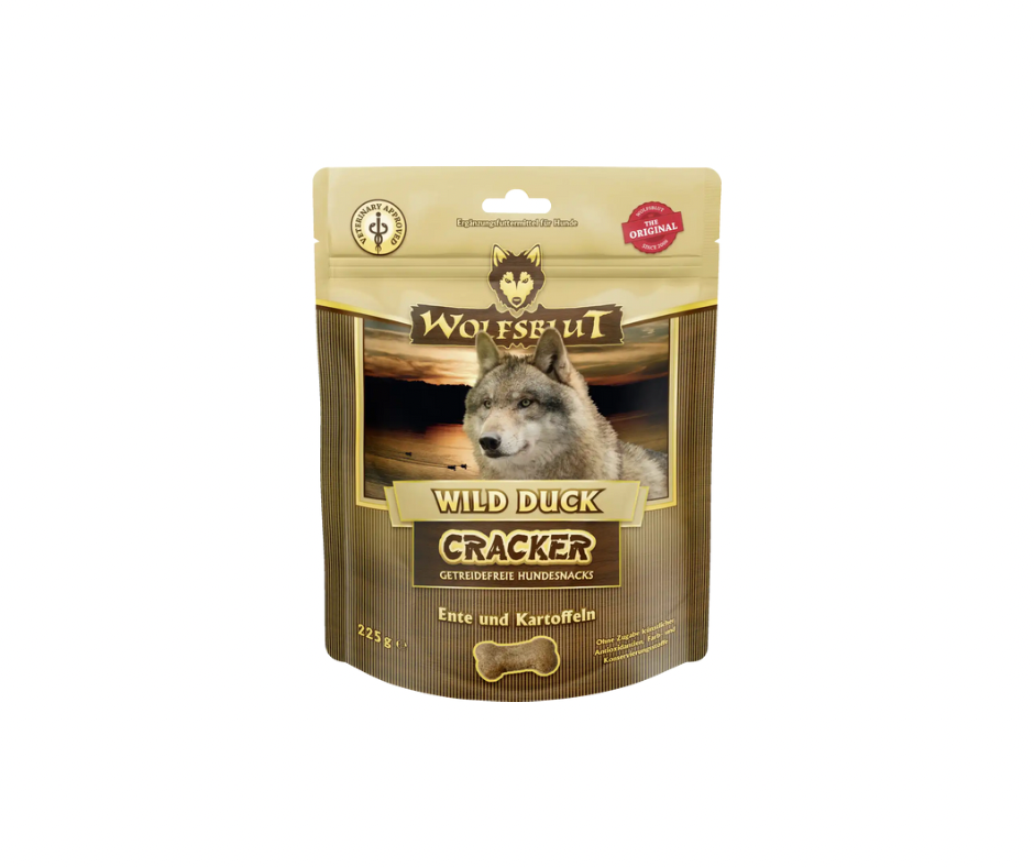 Wolfsblut Cracker – kornfri hundegodbidder med højt kødindhold i fire smagsvarianter (225 g)