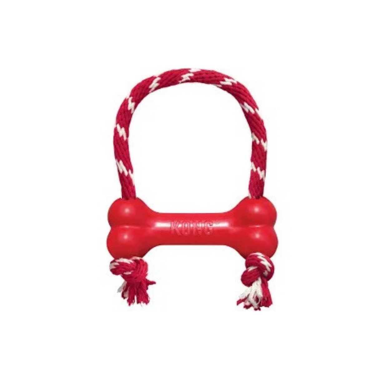 KONG Goodie Bone med reb XS – Sjov tyggeben i naturgummi med tandrensende reb