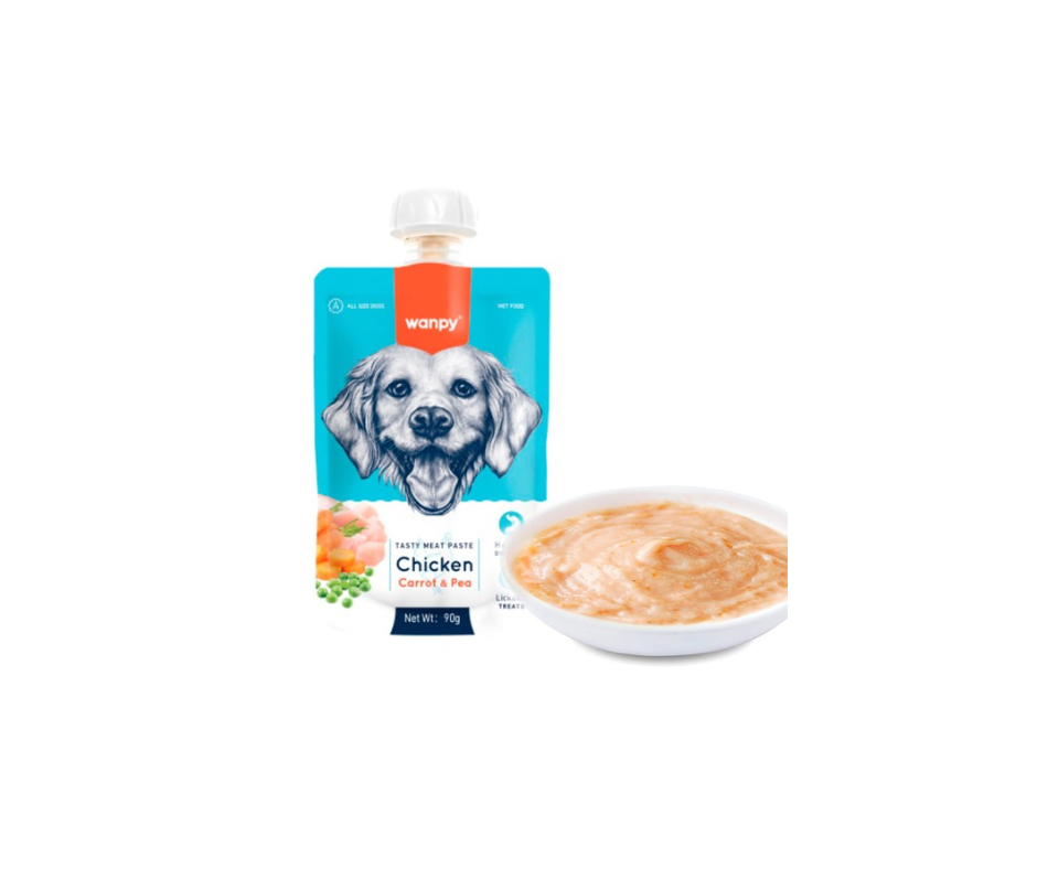 Wanpy Tasty Meat Paste – kylling, gulerod og ærter 90 g – Lækker hundepaté på tube