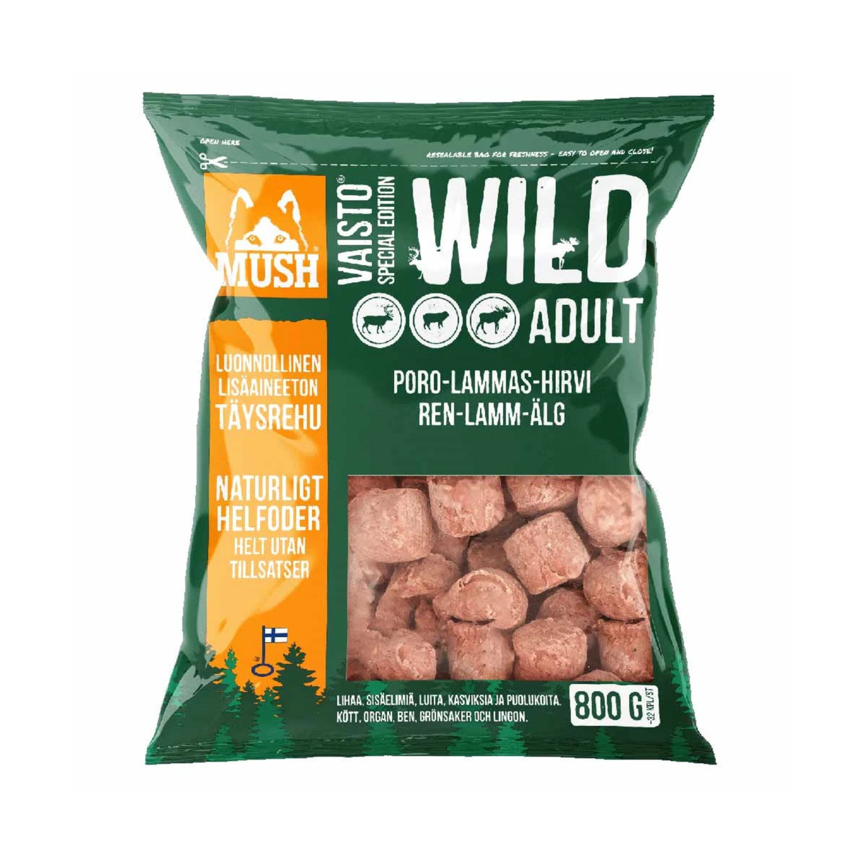 MUSH Basic® Wild - Råfoder med Rensdyr, Lam og Elg
