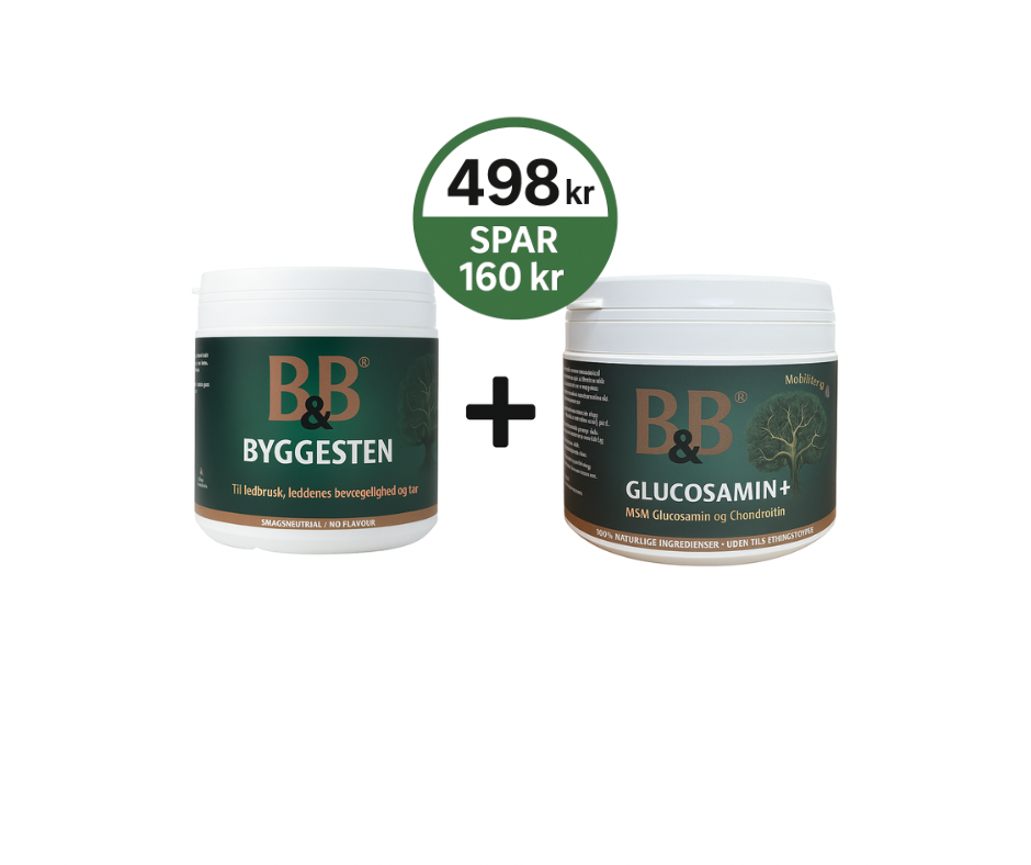 Kombipakke: B&B Byggesten + Glucosamin+ – Naturlig støtte til hundens bevægelighed