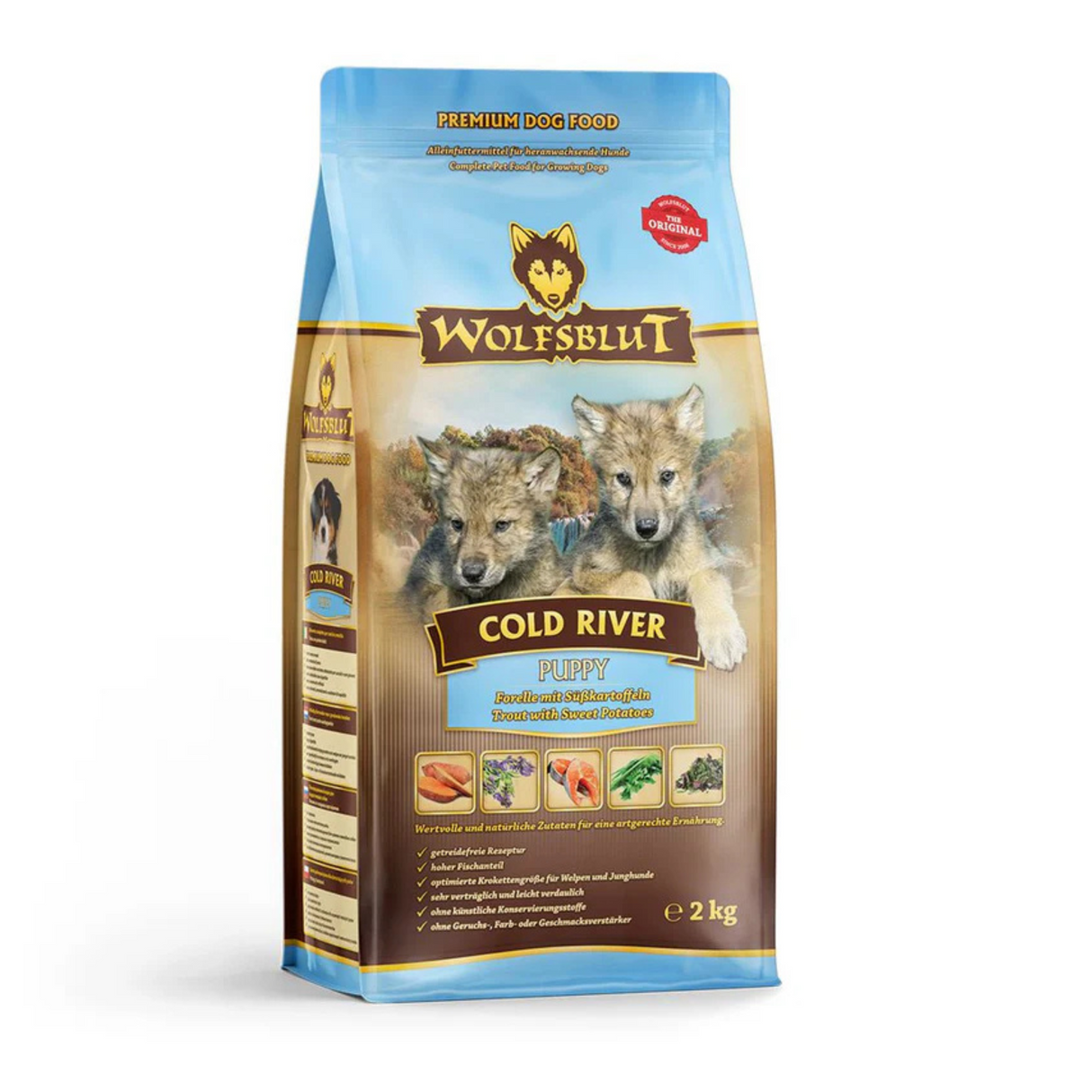 WOLFSBLUT Cold River Puppy – Kornfrit hvalpefoder med frisk fisk og sunde fedtsyrer