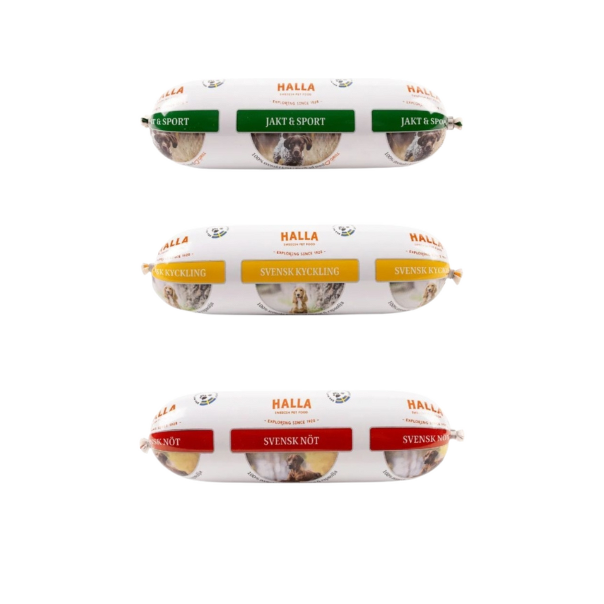 Halla Vådfoder til Hunde – Svensk Kylling, Svensk oksekød eller Jagt & Sport (650 g)