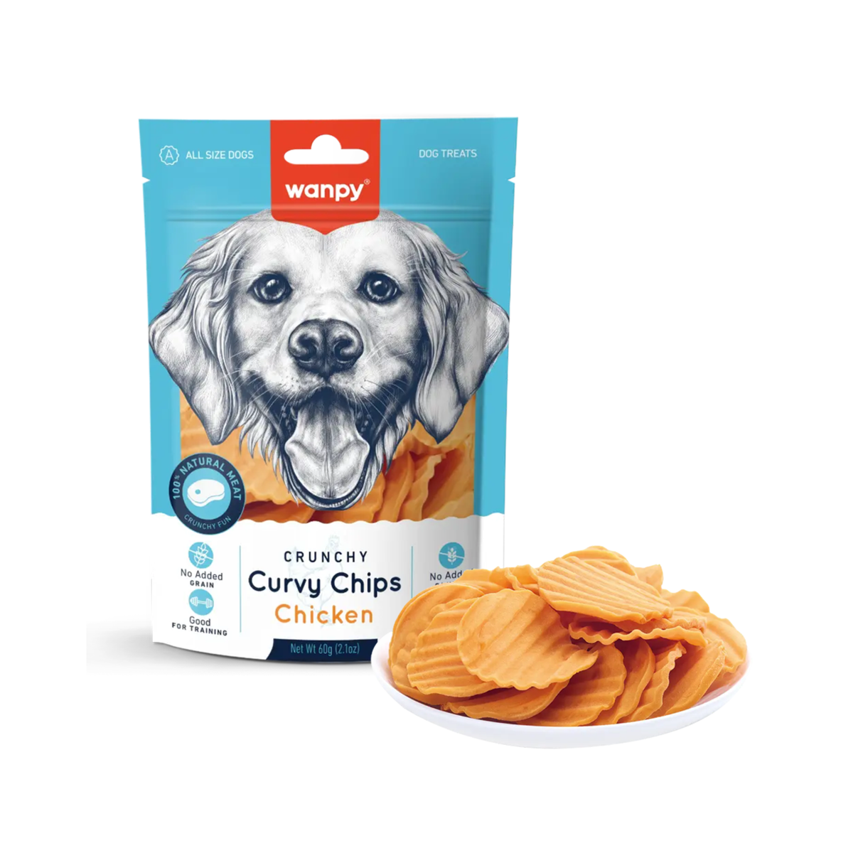 Wanpy Dog Crunchy Curvy Chips med kylling – sprød hundesnack 100 g