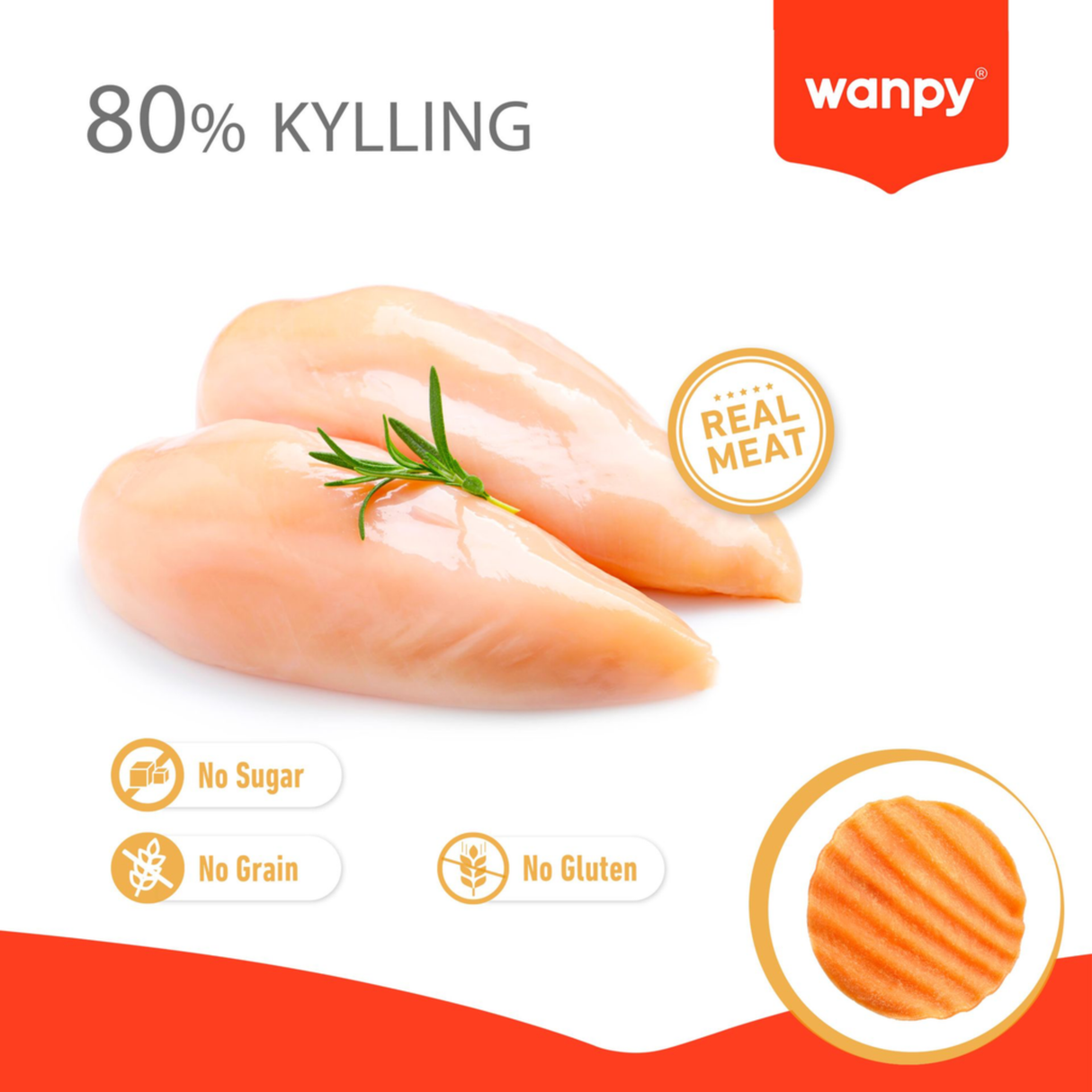 Wanpy Dog Crunchy Curvy Chips med kylling – sprød hundesnack 100 g