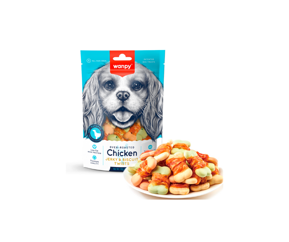 Wanpy Chicken Jerky & Biscuit Twists – Sprød og kødfuld snack til hunde