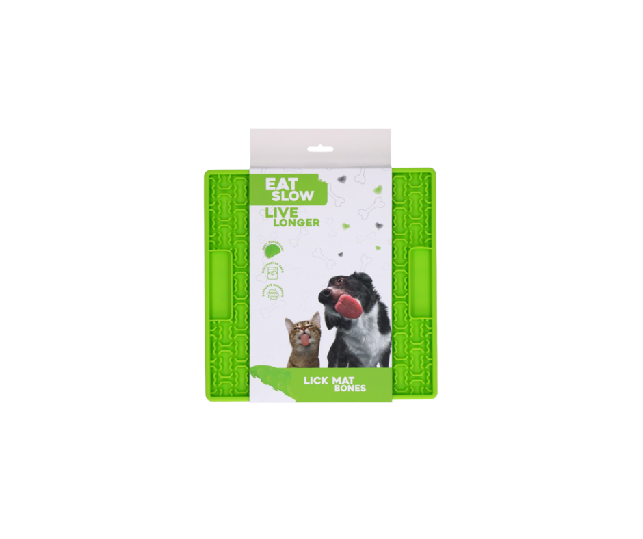 Eat Slow Live Longer Lick Mat Bones – Grøn slikkemåtte til hund og kat (21 x 21 cm)