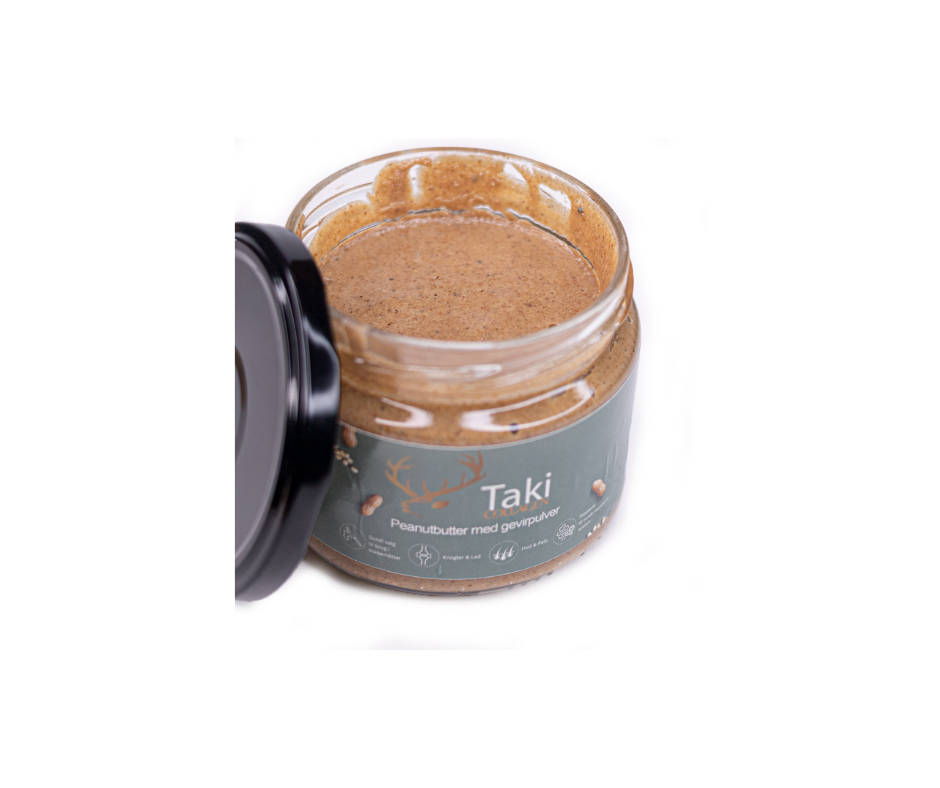 Taki Collagen Peanutbutter med Gevirpulver – Smagfuld og sund aktivering til din hund
