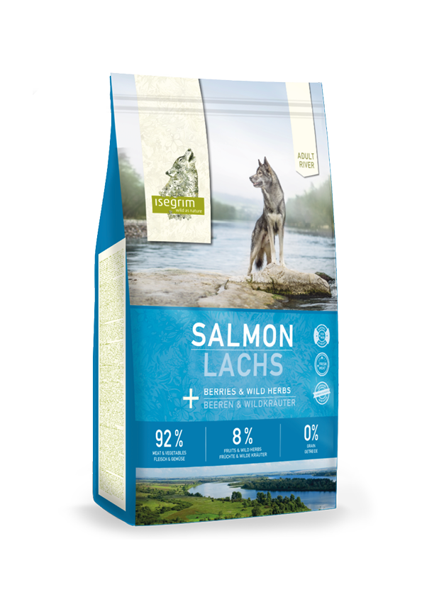 Isegrim River Adult Salmon – kornfrit hundefoder med 92 % laks & grøntsager 12 kg