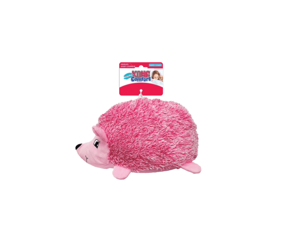 KONG Comfort Hedgehug Puppy – Blødt plyslegetøj til hvalpe i XS og L (Lyserød og Lyseblå)